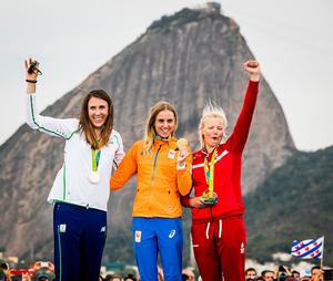 Anne Marie Rindom (DEN); Annalise Murphy (IRL); Marit Bouwmeester (NED) in Laser Radial CLass - 2016 Rio Olympic and Paralympic Games photo copyright Sailing Energy/World Sailing taken at  and featuring the  class
