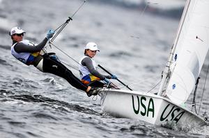Annie Haegar and Briana Provancha (USA) in 470 Women Medal Race at the Rio 2016 Olympic Sailing Competition photo copyright Sailing Energy / World Sailing taken at  and featuring the  class