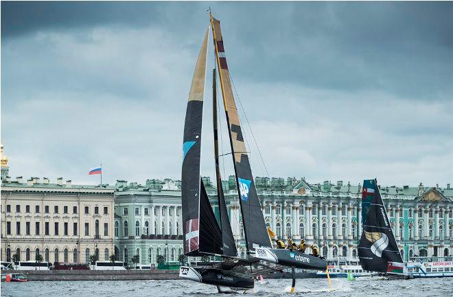 Act 5, Extreme Sailing Series Saint Petersburg – Day 1 – Determined to make amends for an uncharacteristic last place finish on Russian waters in 2015, Denmark’s SAP Extreme Sailing Team finished top in three races on day one and go into day two with a one point lead. © Lloyd Images