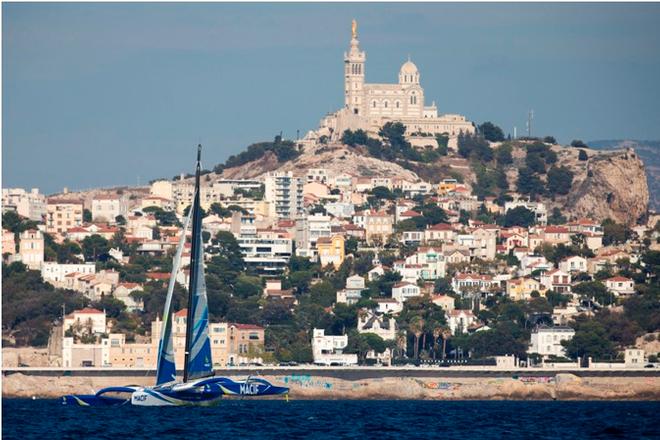 Mediterranean Record Challenge – The trimaran MACIF on stand-by ©  Alexis Courcoux / Macif