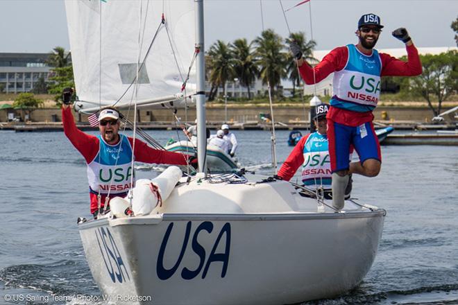Team USA Sonar (Doerr/Kendell/Freund) reach the dock after medaling at Rio 2016.  © Will Ricketson / US Sailing Team http://home.ussailing.org/