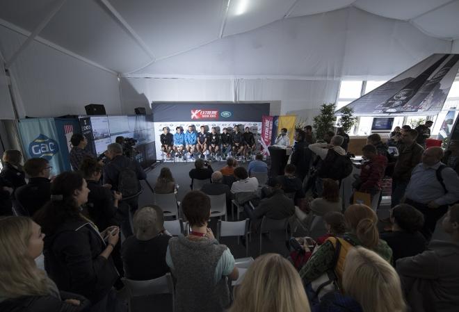 Act 5, Extreme Sailing Series Saint Petersburg – Day 1 – The Skippers answer questions at the skippers press conference ahead of the first day of racing on the Neva River in St Petersburg. © Lloyd Images