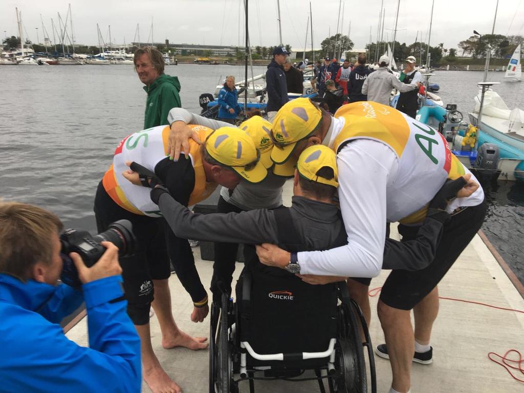 The five Gold medal winning Australians dockside - 2016 Paralympics - Day 5, September 16, 2016 photo copyright Richard Langdon / World Sailing taken at  and featuring the  class