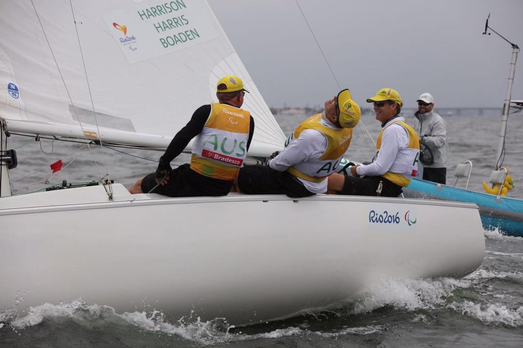 Australian Sonar crew celebrate winning the Gold medal  - 2016 Paralympics - Day 5, September 16, 2016 photo copyright Richard Langdon / World Sailing taken at  and featuring the  class