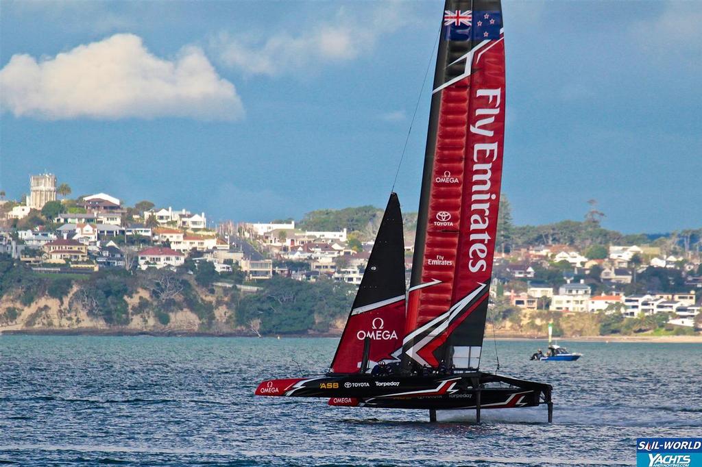 Emirates Team New Zealand AC45 Surrogate or Test/Development boat sailing on Auckland harbour in the late afternoon of September 1, 2016 photo copyright Richard Gladwell www.photosport.co.nz taken at  and featuring the  class