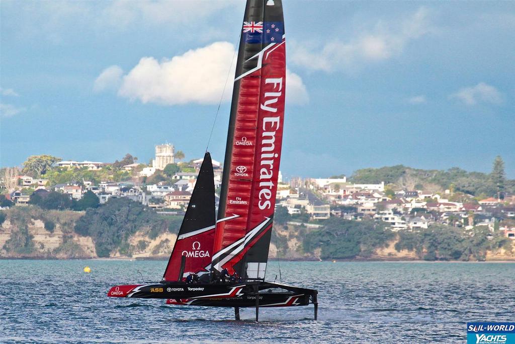 Emirates Team New Zealand AC45 Surrogate or Test/Development boat sailing on Auckland harbour in the late afternoon of September 1, 2016 photo copyright Richard Gladwell www.photosport.co.nz taken at  and featuring the  class