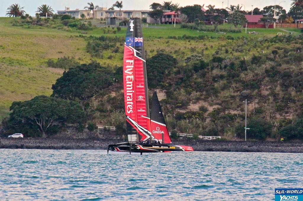 Emirates Team New Zealand AC45 Surrogate or Test/Development boat sailing on Auckland harbour in the late afternoon of September 1, 2016 photo copyright Richard Gladwell www.photosport.co.nz taken at  and featuring the  class