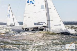 Day 4 – Scott Kaufman (USA), racing with Jesse Kirkland, Lucas Calabrase and Austen Andersen, have scored a bullet and a 15th in their last two races to move up to 8th overall. - Etchells World Championship photo copyright Sportography.tv taken at  and featuring the  class
