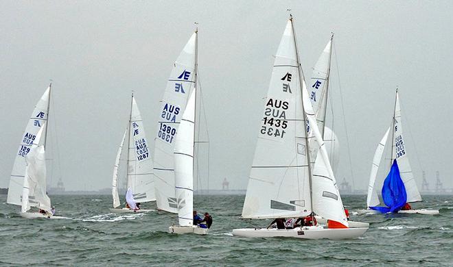Busy rounding with Yandoo XX (AUS1435) leading the fleet back to windward. - 2016 Etchells Queensland State Championship © Beryl Roberts
