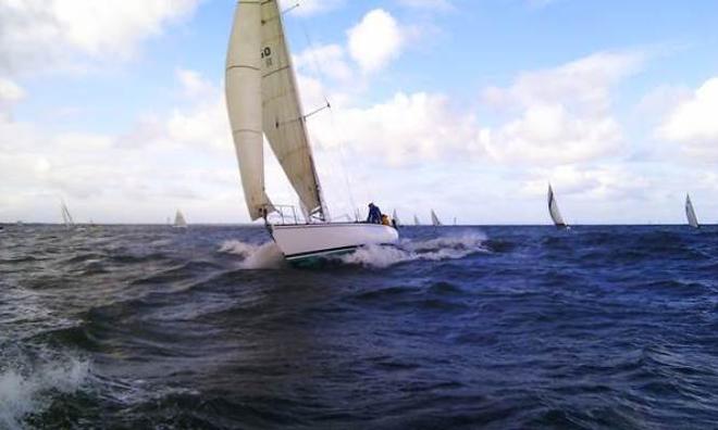 Mercedes III on the run to mark R4 after her on the button start Race 1 May 4 2014 © Classic Yacht Association of Australia