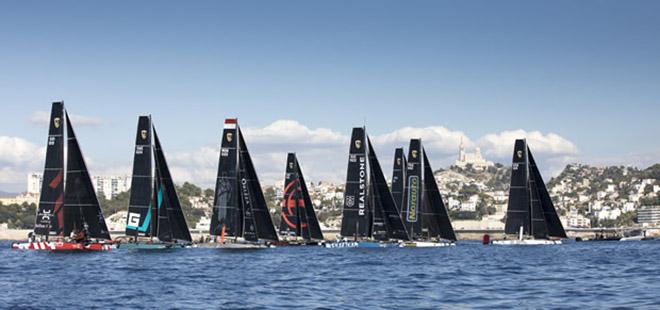 Sadly light conditions provided the ten GC32 crews with a 'low rider' day in Marseille. © Sander van der Borch / GC32 Racing Tour