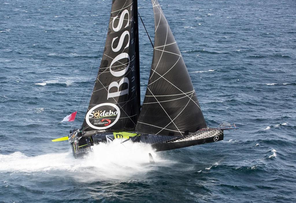 Hugo Boss IMOCA 60 testing foils ahead of the start of the 2016 Vendee Globe start photo copyright Hugo Boss taken at  and featuring the  class
