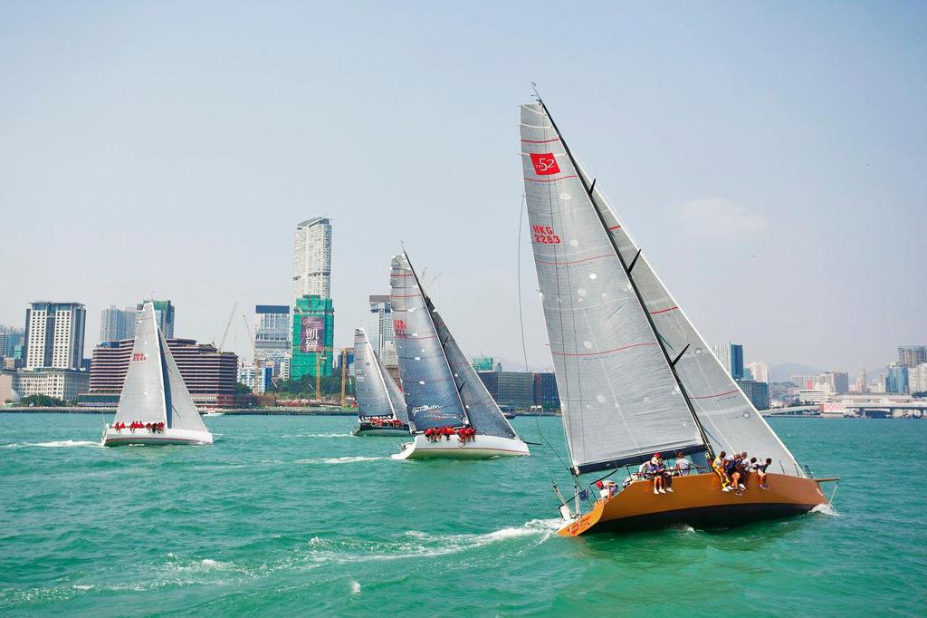 Audi Hong Kong to Hainan Race 2014: starting in front of the RHKYC clubhouse. Free Fire closest to camera.  © Guy Nowell / RHKYC