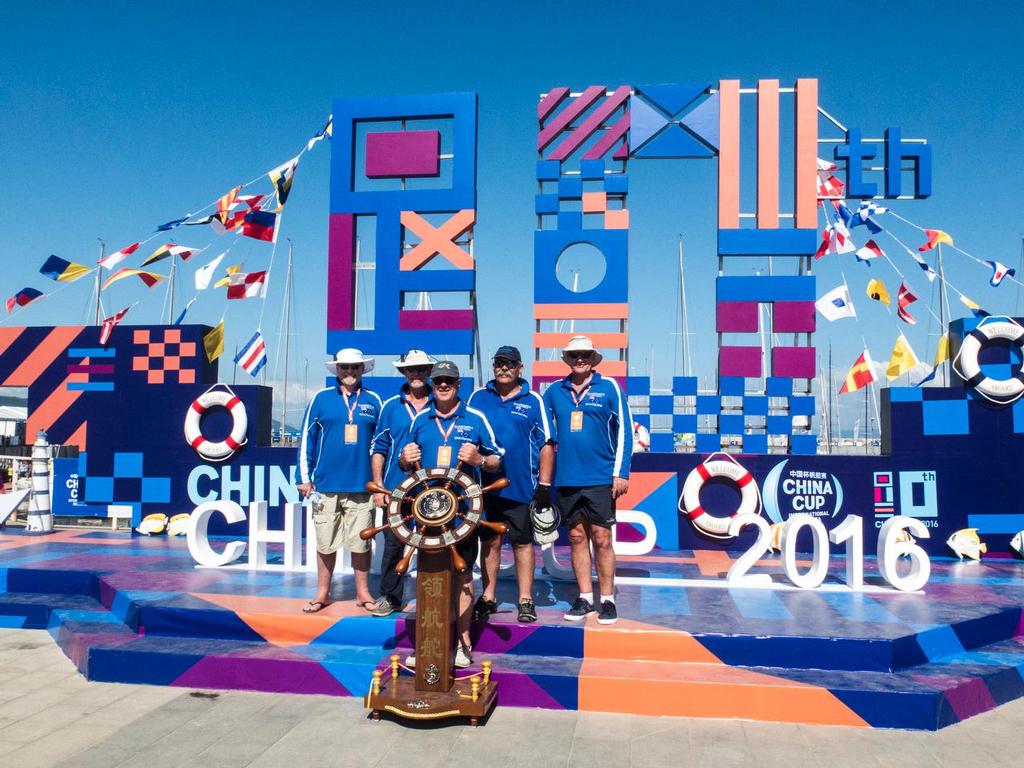 Overseas visitors get a crack at the wheel. China Cup International Regatta 2016. © Guy Nowell http://www.guynowell.com