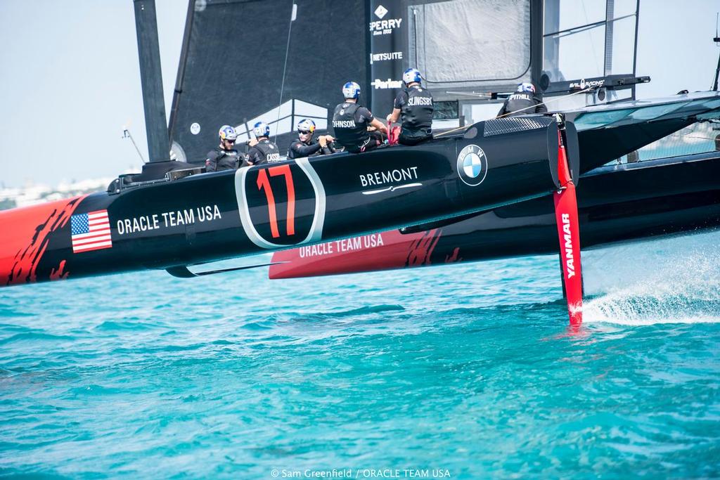 Oracle Team USA - AC45S training in Bermuda. It is not known if the America&rsquo;s Cup Defender is pursuing a single board or light and heavy air daggerboard strategy in Bermuda photo copyright Sam Greenfield/Oracle Team USA http://www.oracleteamusa.com taken at  and featuring the  class