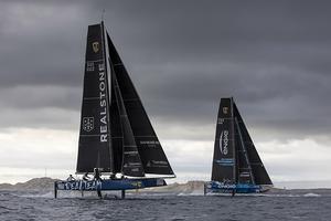 Realteam battling with Team ENGIE, winner of today's final race. photo copyright Sander van der Borch / GC32 Racing Tour taken at  and featuring the  class