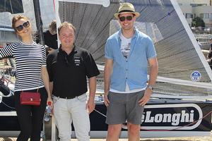 De'Longhi representatives Victoria Rogulskaya, Gregg Lawrance and Andrew Lyn at the skiff's christening photo copyright Frank Quealey /Australian 18 Footers League http://www.18footers.com.au taken at  and featuring the  class