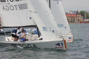 Tight Racing between competitors on day two of the Sharp Australian Youth Match Racing Championship photo copyright Hamish Hardy taken at  and featuring the  class