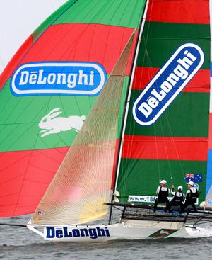 The original De'Longhi-Rabbitohs Skiff photo copyright Frank Quealey /Australian 18 Footers League http://www.18footers.com.au taken at  and featuring the  class