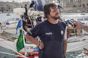 Maserati's Giovanni Soldini interviewed upon arrival - Rolex Middle Sea Race photo copyright  Rolex/ Kurt Arrigo http://www.regattanews.com taken at  and featuring the  class
