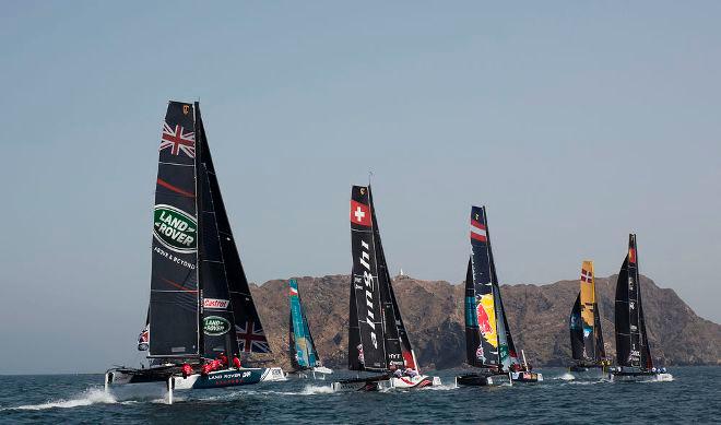Act 1, Extreme Sailing Series Muscat 2016 – Day 1 – GC32 Fleet  Hosted by the Royal Sydney Yacht Squadron, over four days the event will combine a mix of Stadium Racing on Sydney Harbour with open water racing. © Lloyd Images