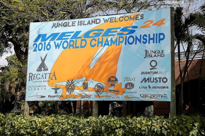 A banner on Jungle Island welcoming the sailors of the 2016 Melges 24 World Championship - Miami, FL, US © Pierrick Contin / IM24CA