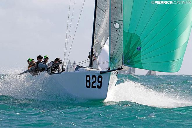 Conor Clarke's Embarr IRL829 with Stuart McNay helming on the ocean waves in Miami - 2016 Melges 24 World Championship - Miami -  Day 1 ©  Pierrick Contin http://www.pierrickcontin.fr/