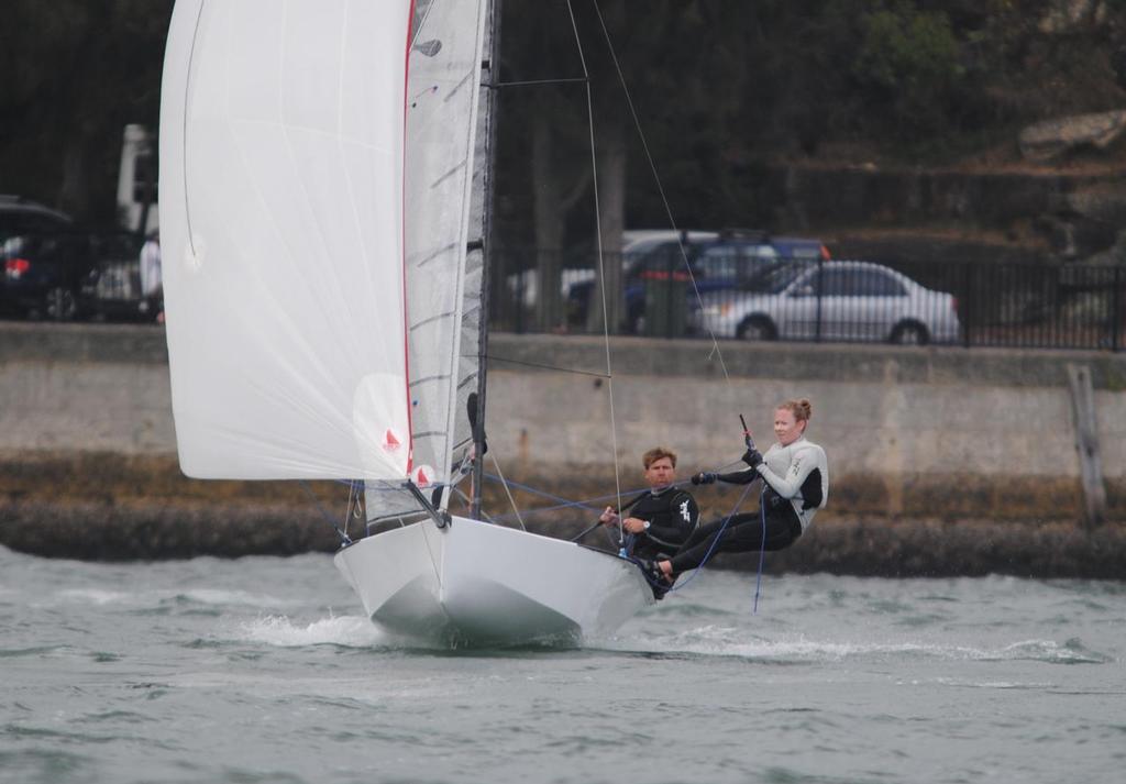 Davin Conigrave and Jess Stephenson on their way to a great win in Race Six. - 2016-17 Ronstan Cherub NSW State Championships Round Two photo copyright Carol Stephenson taken at  and featuring the  class