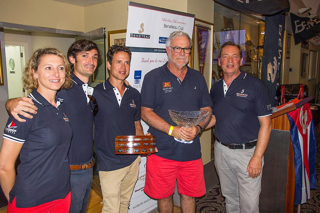LtoR: Catherine Lorho,  Thibaut de Montvalon, Micah Lane, Robin Yates and Graham Raspass and the Beneteau Cup. - 25th Beneteau Cup photo copyright  John Curnow taken at  and featuring the  class