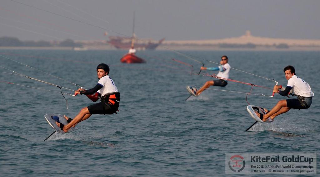 Pushing hard at 2016 IKA KiteFoil GoldCup, Qatar - Day 2 photo copyright Shah Jahan taken at  and featuring the  class