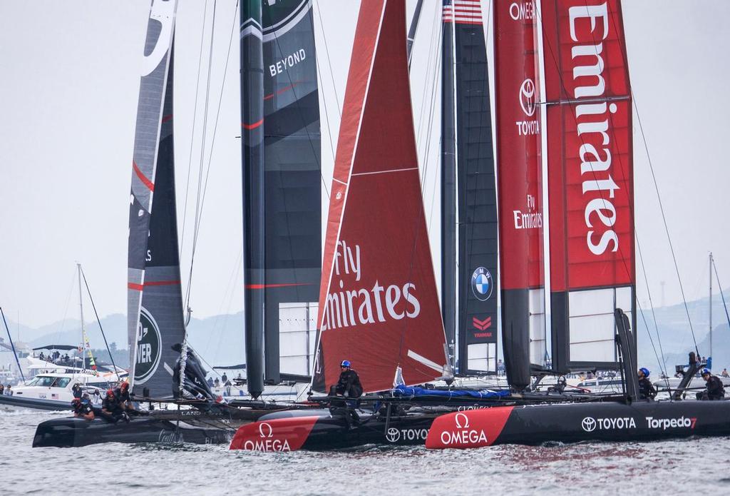 Land Rover BAR and Emirates Team NZ - Final Day - Fukuoka (JPN) - 35th America’s Cup 2017 - Louis Vuitton America’s Cup World Series Fukuoka photo copyright Hamish Hooper/Emirates Team NZ http://www.etnzblog.com taken at  and featuring the  class