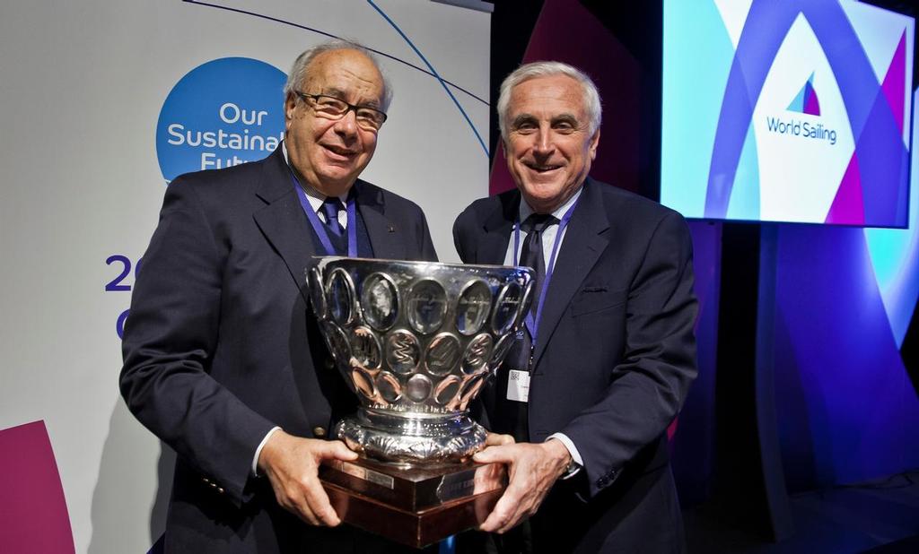 George Andreadis (GRE) with World Sailing President Carlo Croce (right) - World Sailing Annual Conference - November 2016 photo copyright Laura Carrau / World Sailing taken at  and featuring the  class