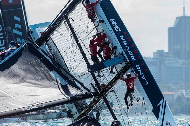 Act 8, Extreme Sailing Series Sydney 2016 – Day 1 – Race three saw Land Rover BAR Academy capsize their GC32 on Sydney Harbour on the opening day's racing in Australia. © Jesus Renedo / Lloyd images