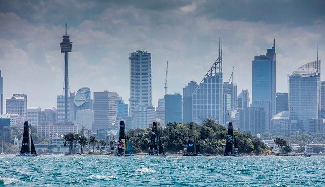 Act 8, Extreme Sailing Series Sydney 2016 – Day 1 – The fleet raced by Sydney's Shark Island this afternoon, where three races were sailed. © Jesus Renedo / Lloyd images