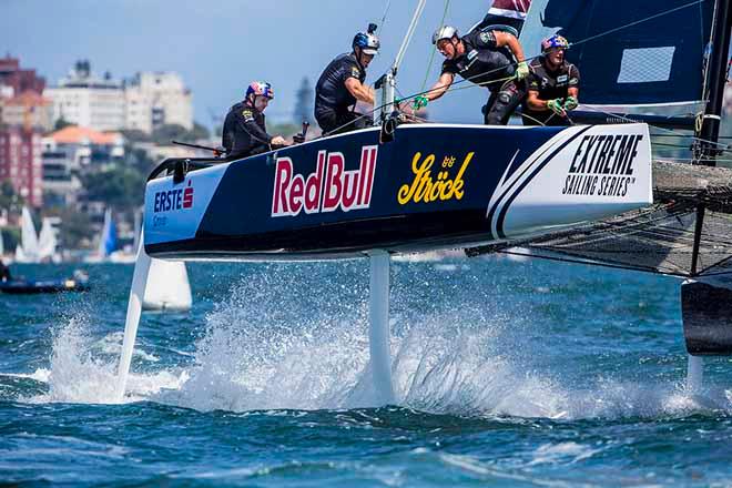 Austrian-flagged Red Bull Sailing Team took three race wins on the penultimate day in Sydney, Australia. - 2016 Extreme Sailing Series™ Act 8, Sydney © Jesus Renedo / Lloyd images