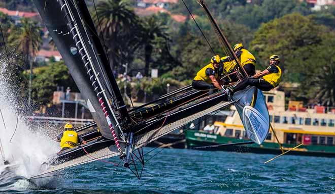 The Danish SAP Extreme Sailing Team pushed hard on the penultimate day, where the fleet competed in seven races. - 2016 Extreme Sailing Series™ Act 8, Sydney © Jesus Renedo / Lloyd images
