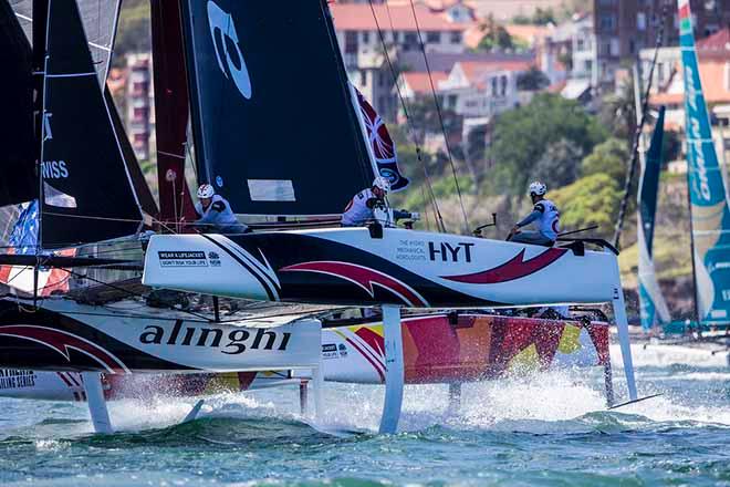 Swiss Alinghi go in to the final day's racing of 2016 at the top of the Act 8, Sydney leaderboard. - 2016 Extreme Sailing Series™ Act 8, Sydney © Jesus Renedo / Lloyd images