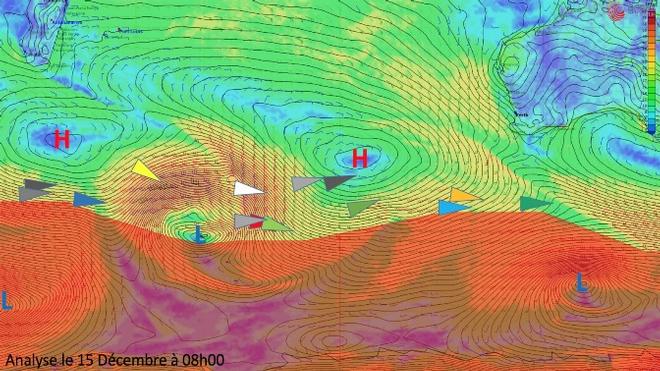 Complex weather system in a light wind zone - Vendée Globe © Great Circle