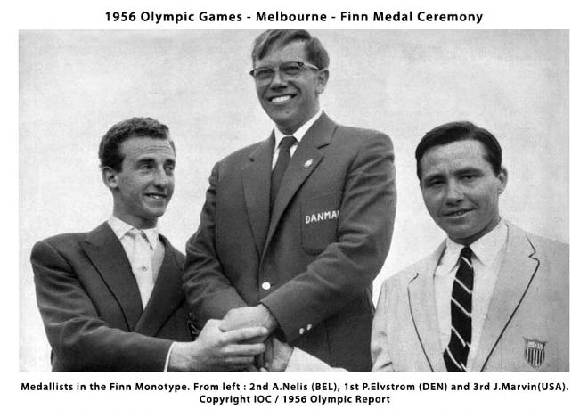 1956 Olympic Medal presentation - Paul Elvstrøm (DEN) © SW