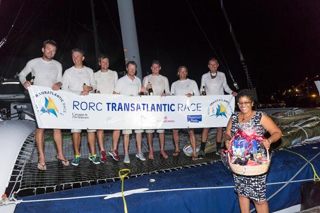 Phaedo3 does it again! A fantastic spice island welcome in Grenada for the team as they complete the 2016 RORC Transatlantic Race © RORC/Arthur Daniel