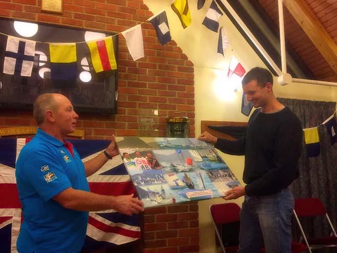 The BFA presented both Giles and his coach Matt Howard with a wonderful photomontage canvas of his victory in Rio. © British Finn Association