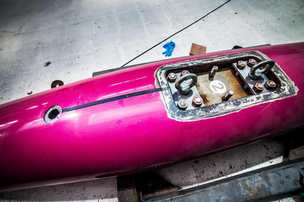 Dongfeng's new keel bulb which is fitted with a speedo - The Boatyard, Lisbon, Portugal. ©  Amalia Infante / Volvo Ocean Race