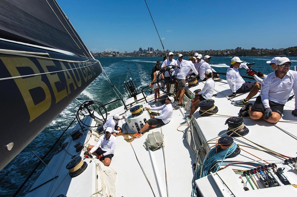 Team Beau Geste aboard the 80-footer they will use for the Hobart. - On Board Beau Geste © Andrea Francolini