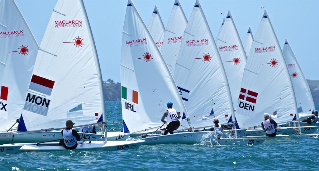 MensLaser Radial Start- Aon Youth Worlds 2016, Torbay, Auckland, New Zealand, Day 2 photo copyright Richard Gladwell www.photosport.co.nz taken at  and featuring the  class