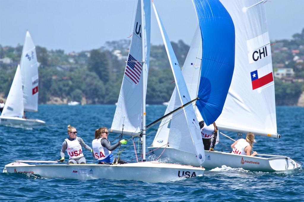 Series leader - USA - Womens 420- Aon Youth Worlds 2016, Torbay, Auckland, New Zealand, Day 2 © Richard Gladwell www.photosport.co.nz