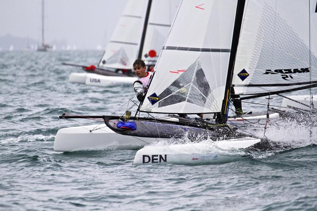 Nacra start - Aon Youth Worlds 2016, Torbay, Auckland, New Zealand, Day 4, December 19, 2016 photo copyright Richard Gladwell www.photosport.co.nz taken at  and featuring the  class