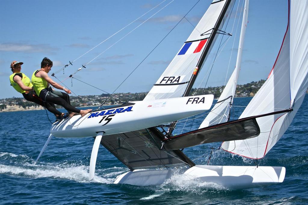 Mourniac and Dorange (FRA)- Nacra 15 Gold Medalists - Aon Youth Worlds 2016, Torbay, Auckland, New Zealand, Day 5, December 19, 2016 photo copyright Richard Gladwell www.photosport.co.nz taken at  and featuring the  class