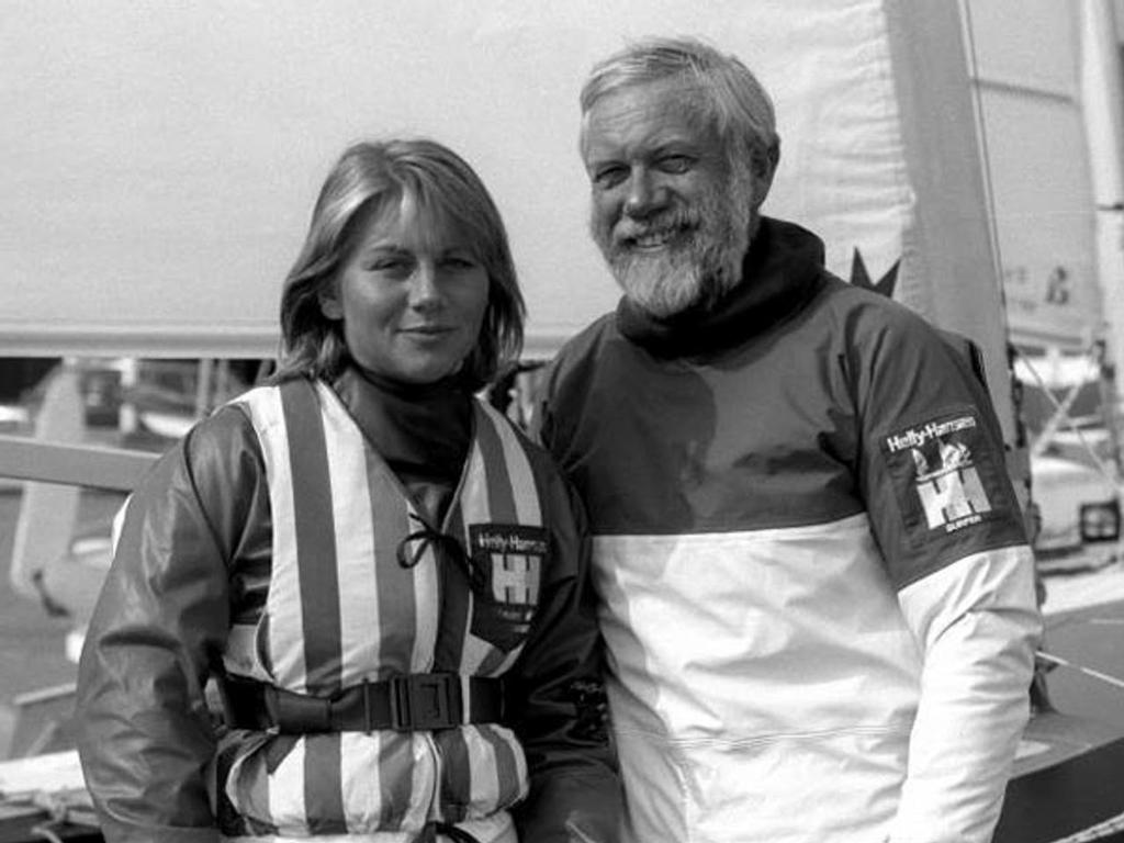 Paul Elvstrom (1928-2016) pictured at the 1984 Olympics with daughter/crew Trine © SW