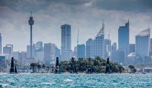 Act 8, Extreme Sailing Series Sydney 2016 – Day 1 – The fleet raced by Sydney's Shark Island this afternoon, where three races were sailed. photo copyright Jesus Renedo / Lloyd images taken at  and featuring the  class