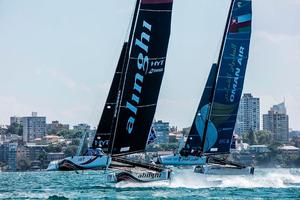 Act 8, Extreme Sailing Series Sydney 2016 – Day 1 – Alinghi and Oman Air battled it out on the opening day of racing, which saw Alinghi finish the day at the top of the Act leaderboard. photo copyright Jesus Renedo / Lloyd images taken at  and featuring the  class